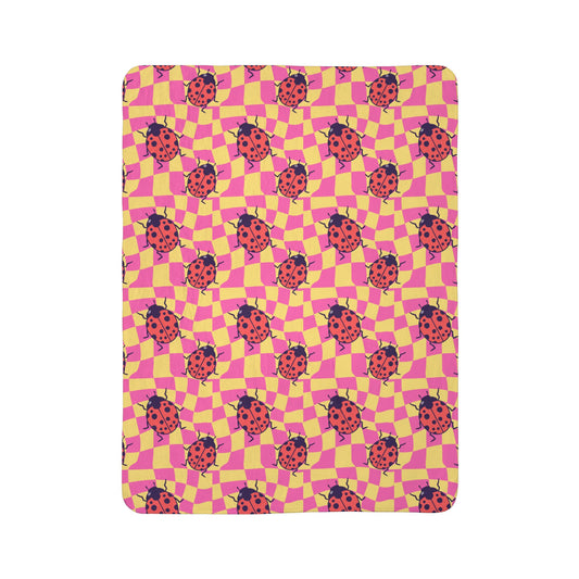 Colorful Ladybug Fleece Sherpa Blanket - Cozy Home Decor for Kids & Nature Lovers - NLG Studio Design