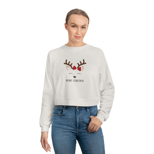 Merry Christmas Women's Cropped Fleece Pullover - Festive Holiday Sweatshirt - NLG Studio Design