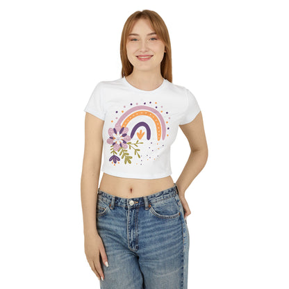 Floral Rainbow Women's Baby Tee - Cute & Casual Summer Top - NLG Studio Design