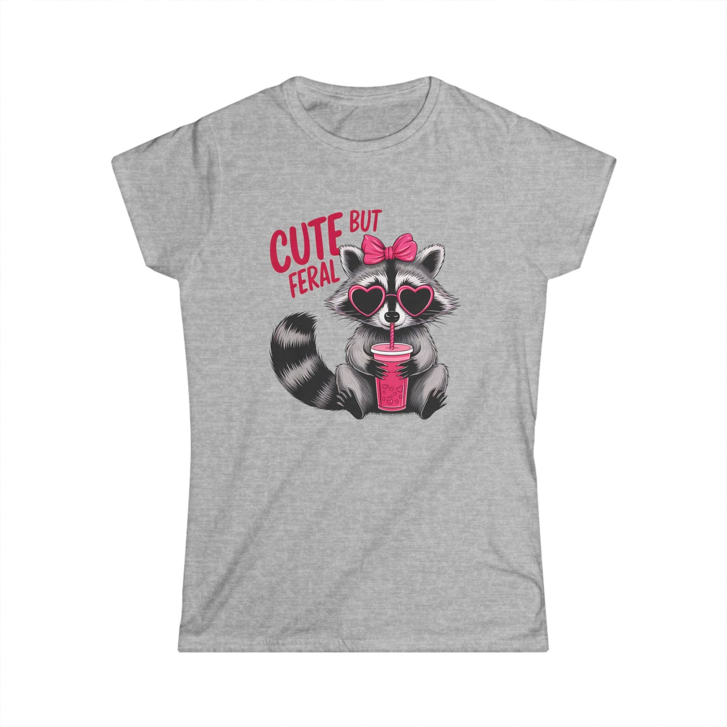 Cute But Feral Women's Softstyle Tee - Playful Raccoon Design - NLG Studio Design