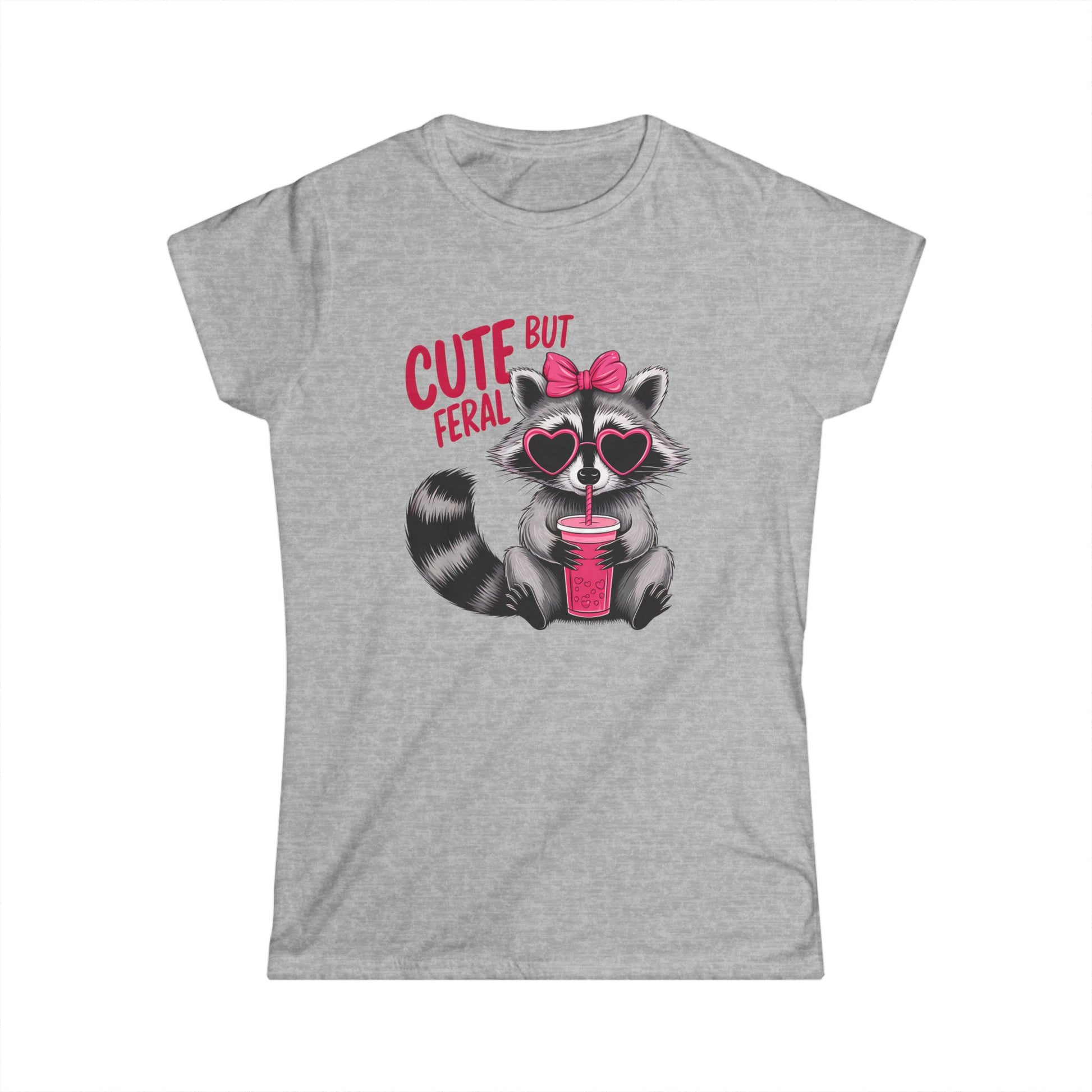 Cute But Feral Women's Softstyle Tee - Playful Raccoon Design - NLG Studio Design