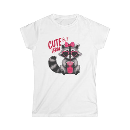 Cute But Feral Women's Softstyle Tee - Playful Raccoon Design - NLG Studio Design