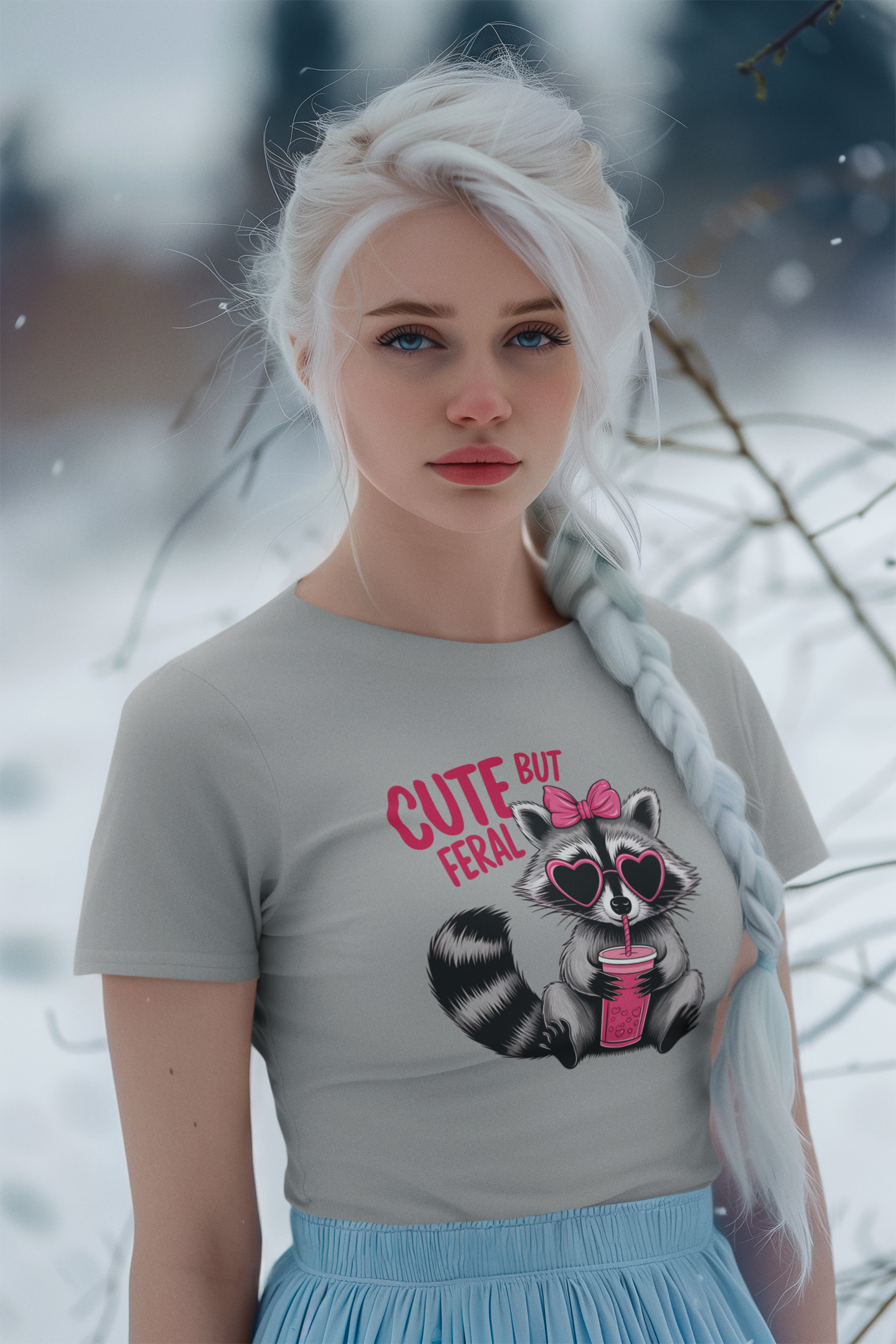 Cute But Feral Women's Softstyle Tee - Playful Raccoon Design - NLG Studio Design