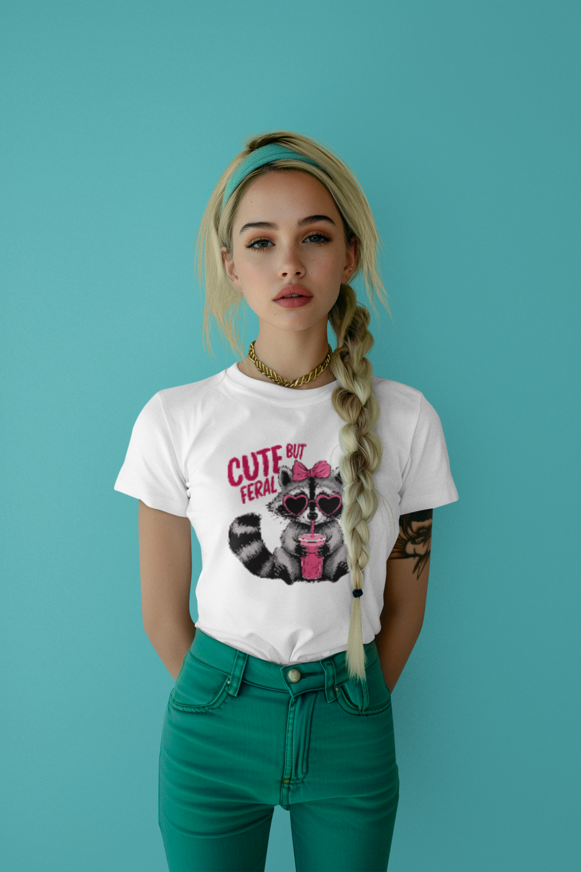 Cute But Feral Women's Softstyle Tee - Playful Raccoon Design - NLG Studio Design