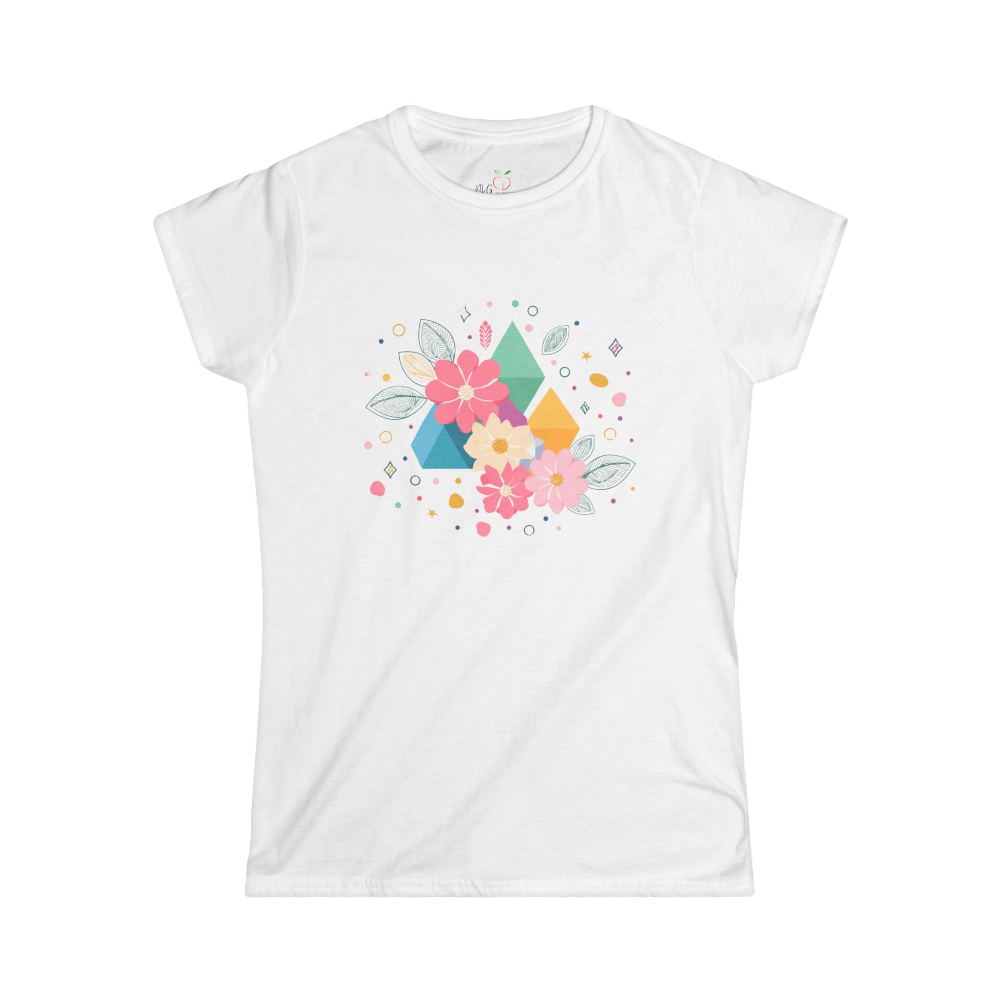 Floral Geometric Women's Softstyle Tee – Perfect for Spring and Casual Wear - NLG Studio Design