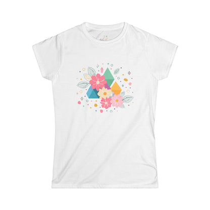 Floral Geometric Women's Softstyle Tee – Perfect for Spring and Casual Wear - NLG Studio Design