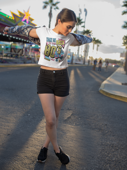 Retro 80's Baby Tee for Women - Vintage Inspired Roller Skate Graphic - NLG Studio Design